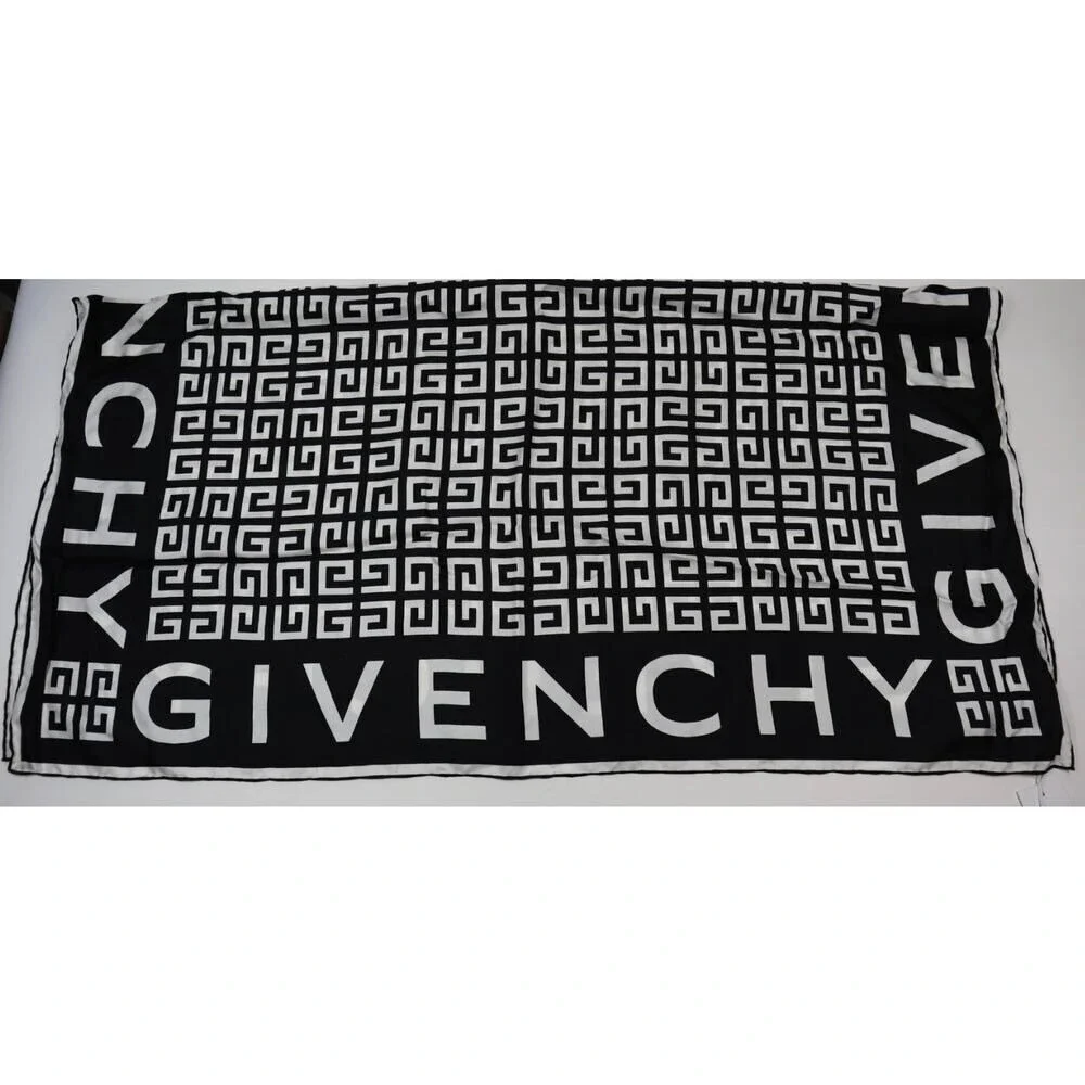 Givenchy Black And White Logo Square Scarf